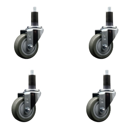 Service Caster 3.5'' Gray Poly Wheel Swivel 1-1/4'' Expanding Stem Caster Set, 4PK SCC-EX20S3514-PPUB-114-4